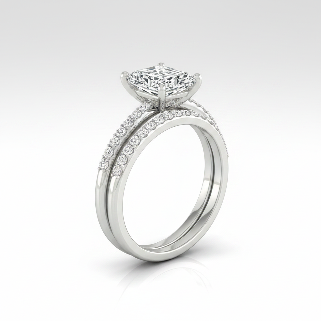 The Cherie Matching Wedding Band, Radiant in 18K White Gold | RockHer
