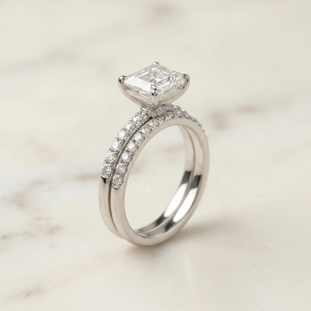 The Cherie Matching Wedding Band, Emerald in Platinum | RockHer