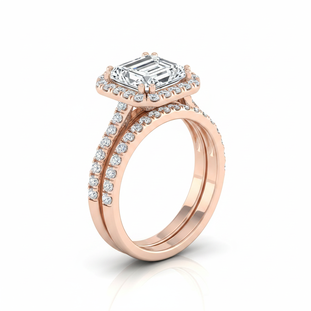 The Christina Matching Wedding Band, Emerald in 14K Rose Gold