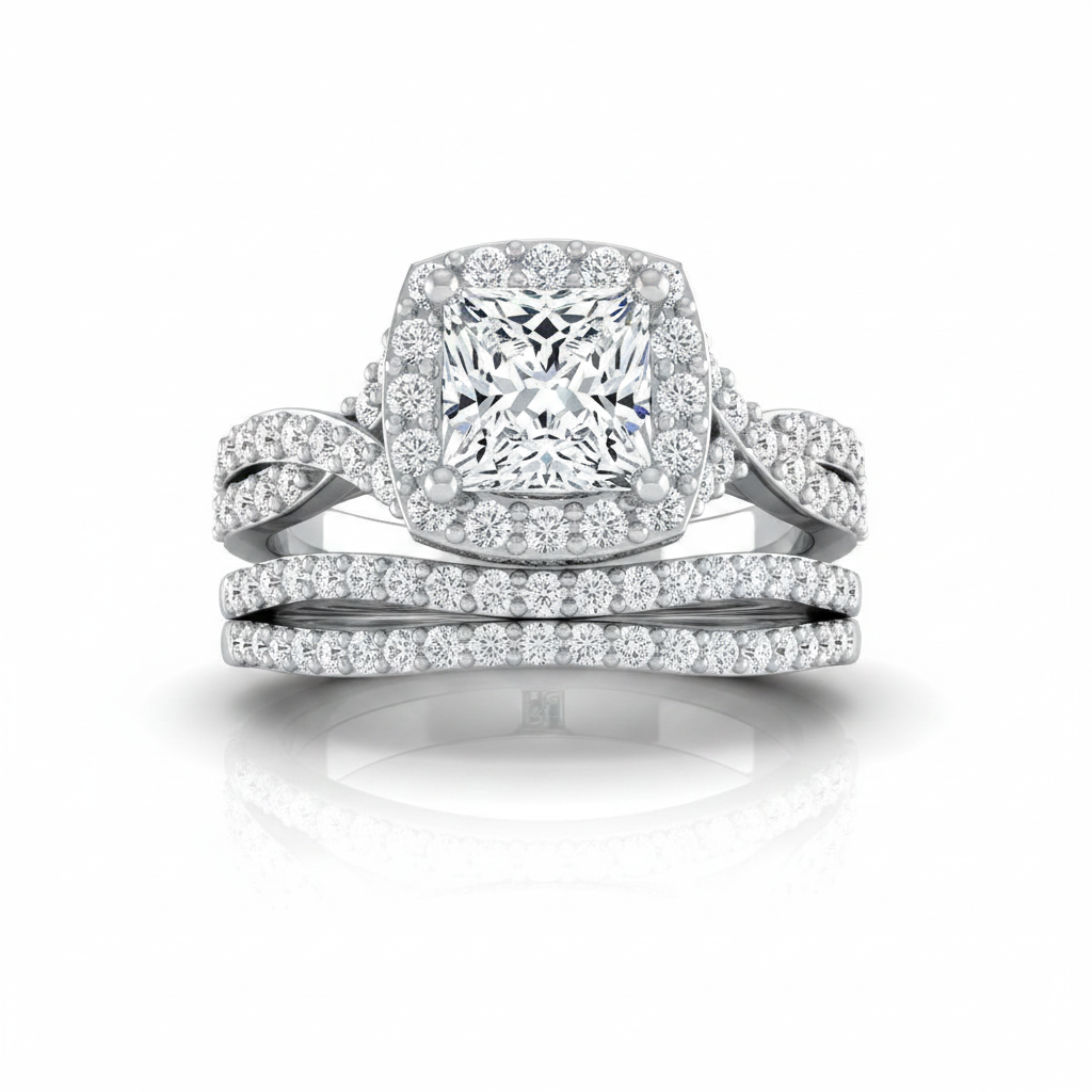 The Clementine Matching Wedding Band, Princess in 18K White Gold