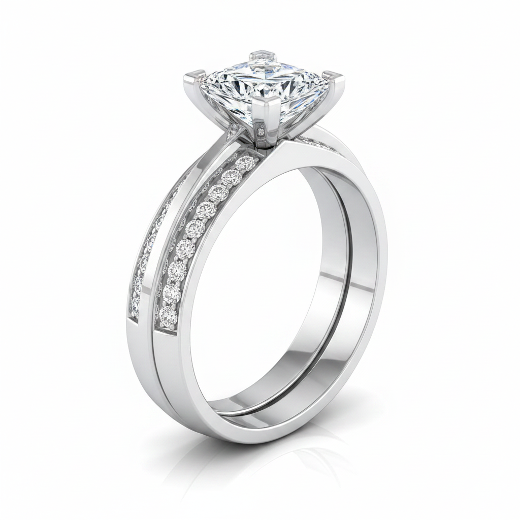 The Clover Matching Wedding Band, Princess in 18K White Gold