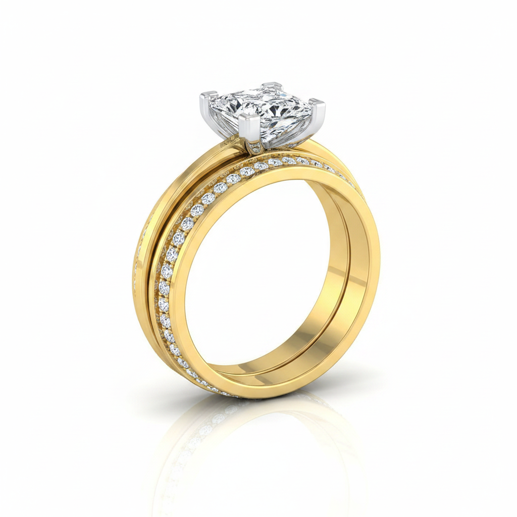 The Clover Matching Wedding Band, Princess in 18K Yellow Gold