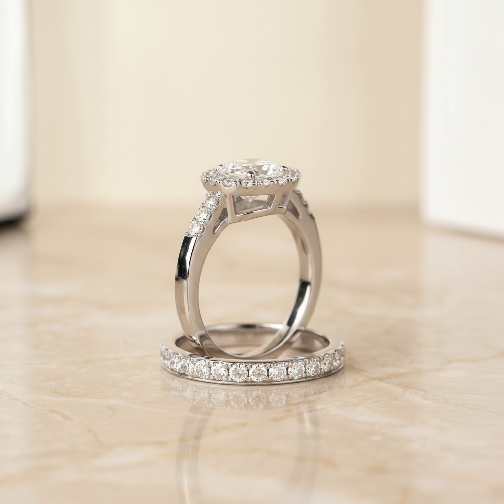 The Crimson Matching Wedding Band, Oval in 18K White Gold