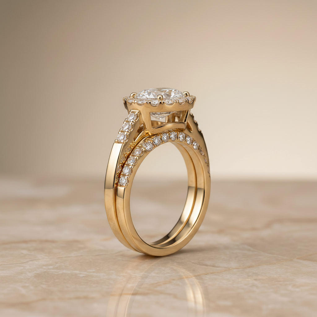 The Crimson Matching Wedding Band, Oval in 18K Yellow Gold