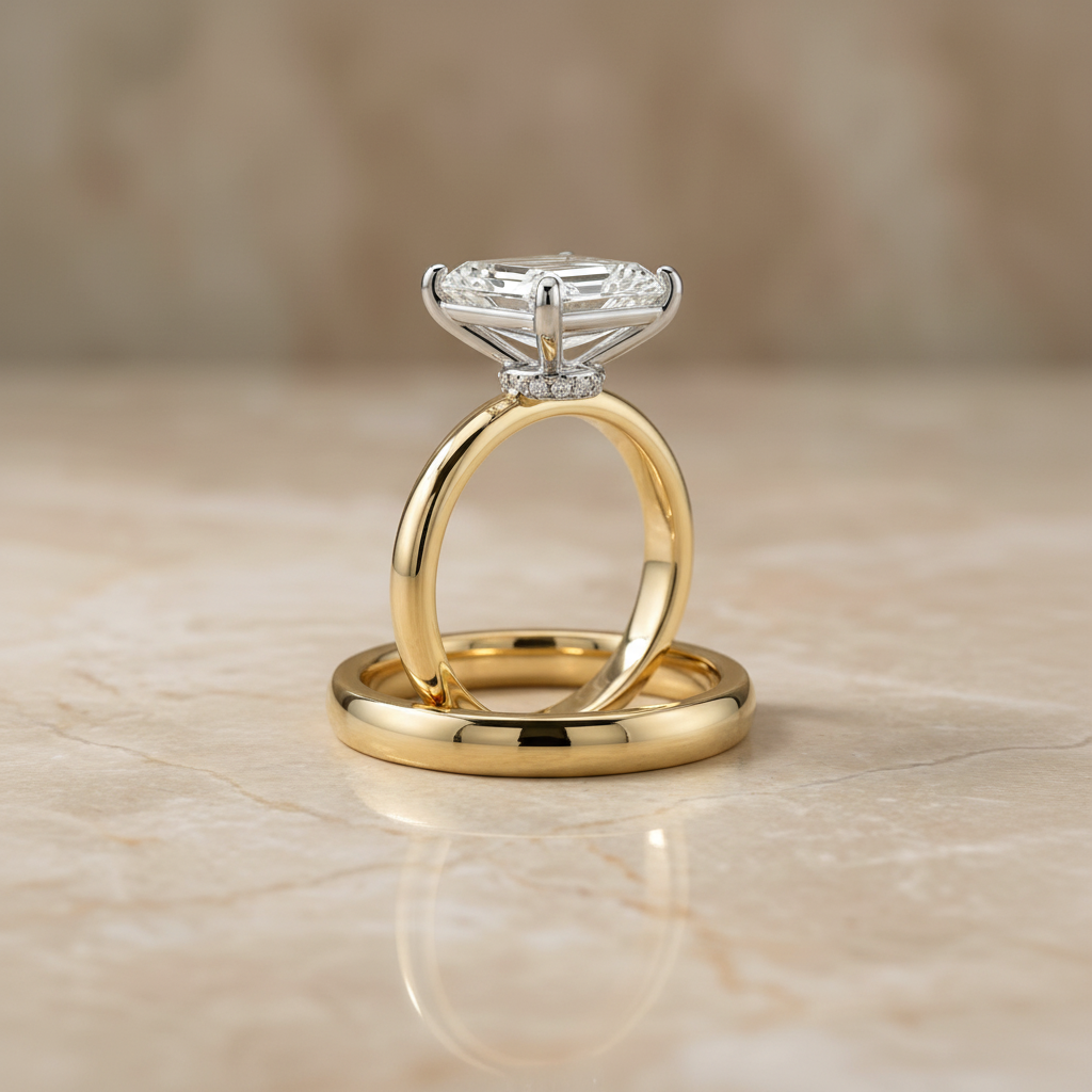 The Cyndi Matching Wedding Band, Emerald in 18K Yellow Gold