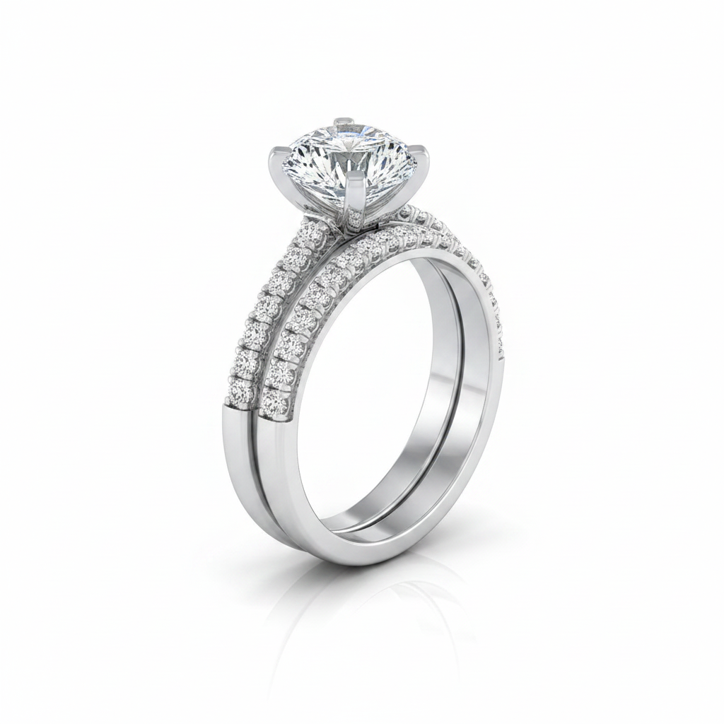 The Daisy Matching Wedding Band, Round in 18K White Gold