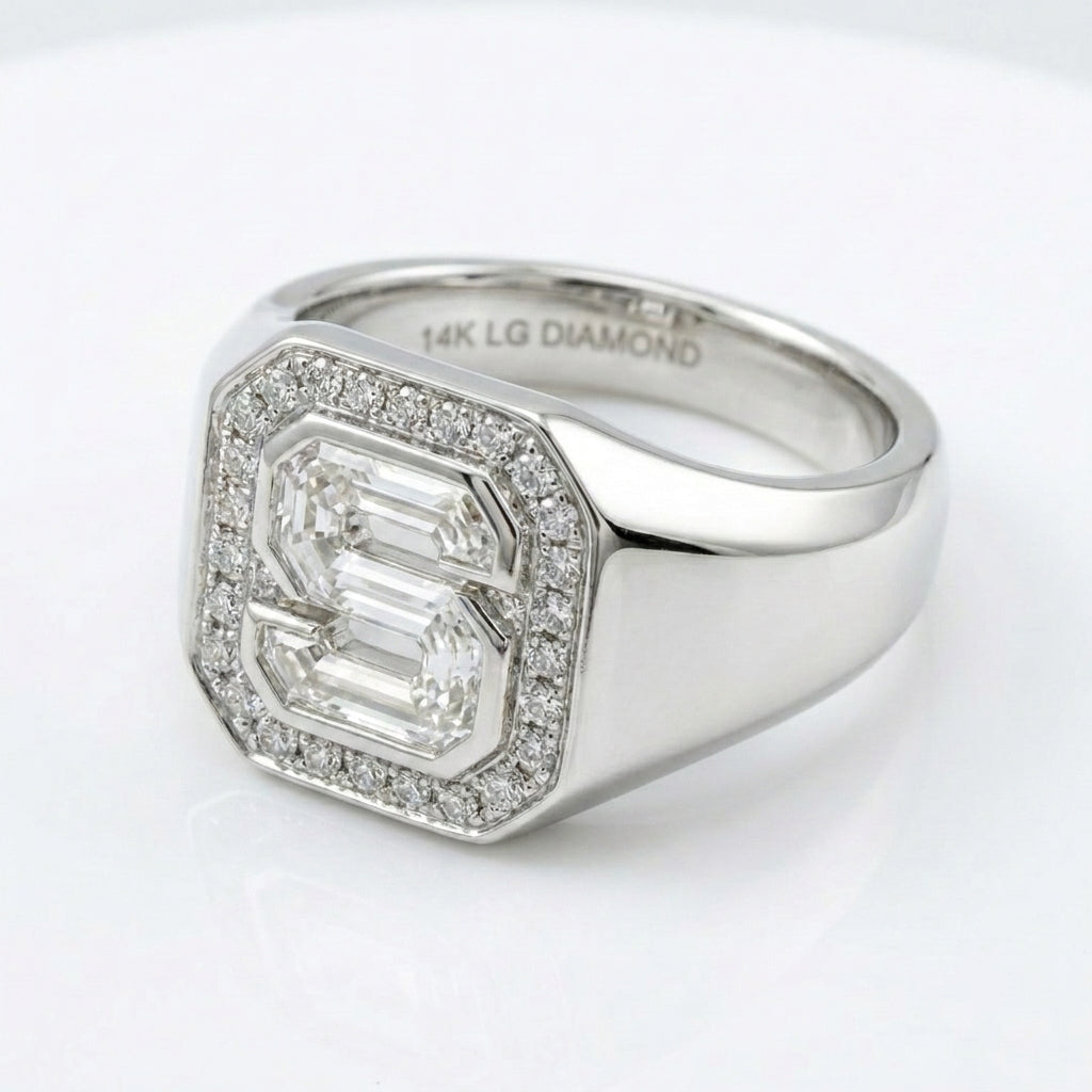 Women's Diamond Frame lab-grown diamond letter signet ring in Platinum, letter S, product photography
