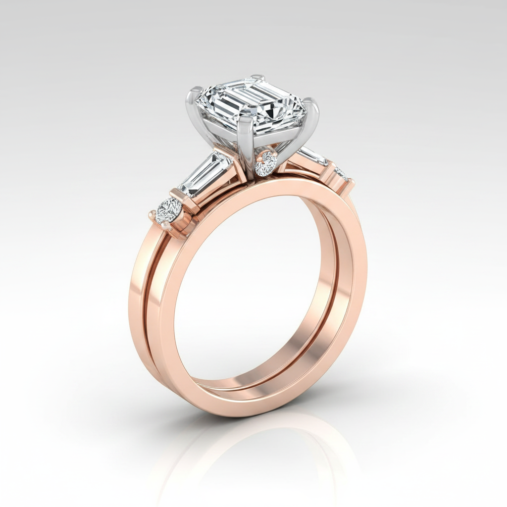 The Diana Matching Wedding Band, Emerald in 14K Rose Gold | RockHer