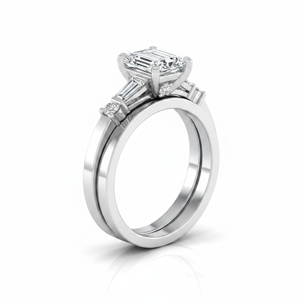 The Diana Matching Wedding Band, Emerald in 18K White Gold | RockHer
