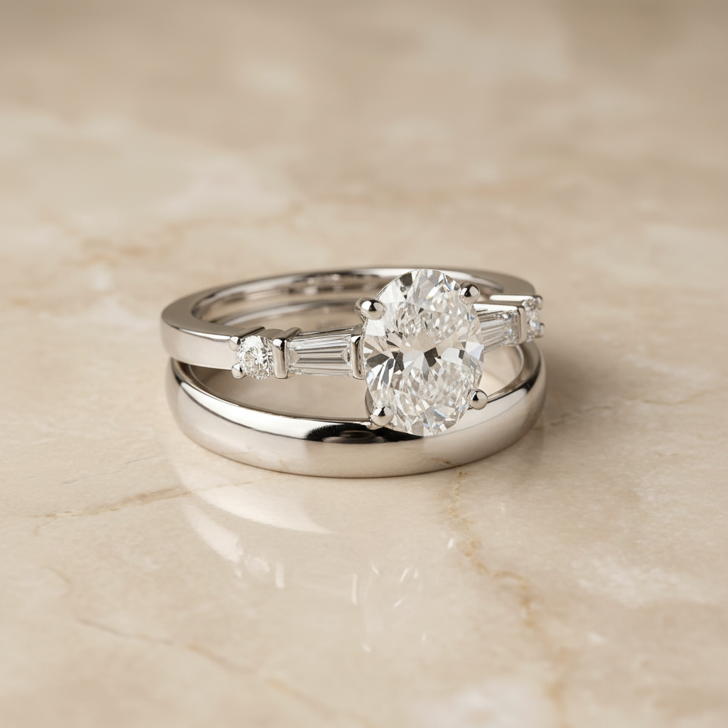 The Diana Matching Wedding Band, Oval in 18K White Gold | RockHer