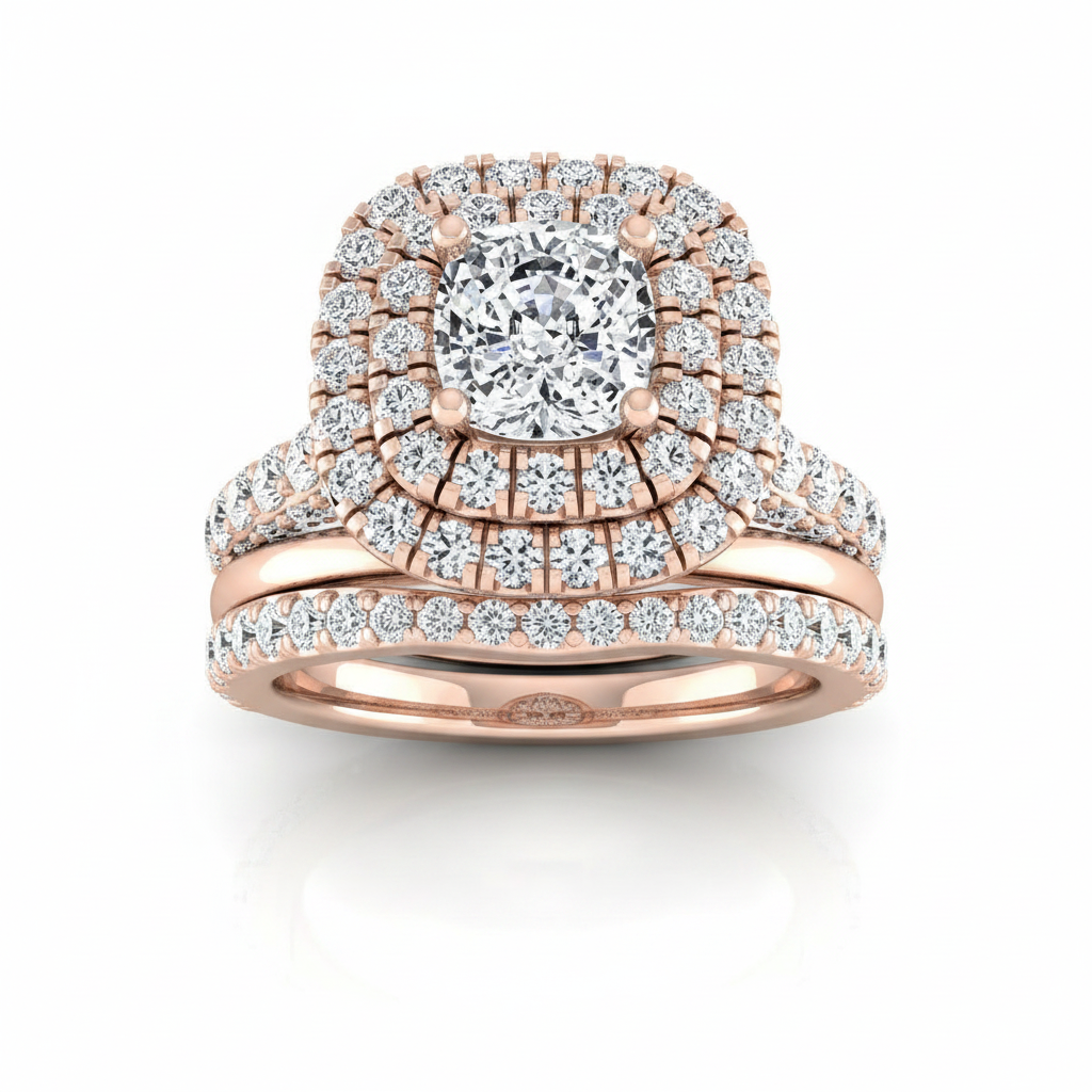 The Dinah Matching Wedding Band, Cushion in 14K Rose Gold