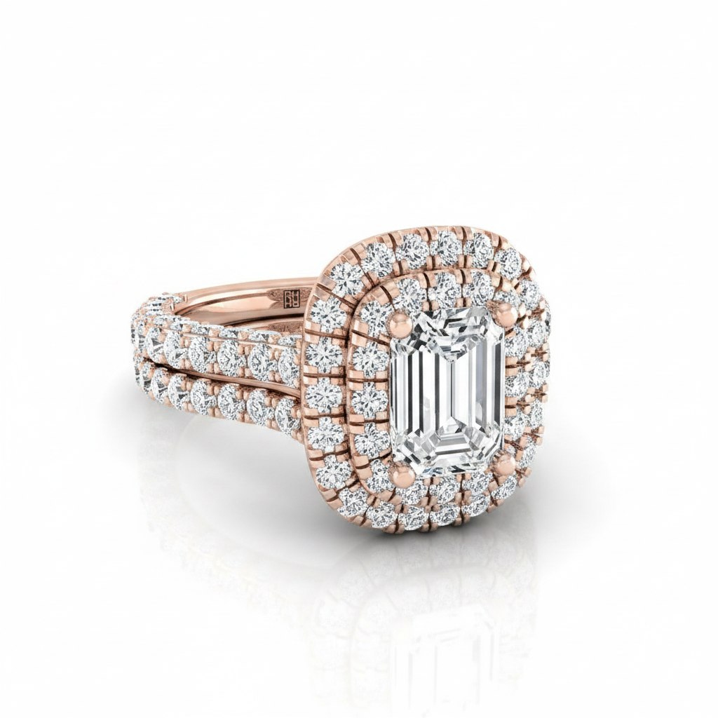 The Dinah Matching Wedding Band, Emerald in 14K Rose Gold