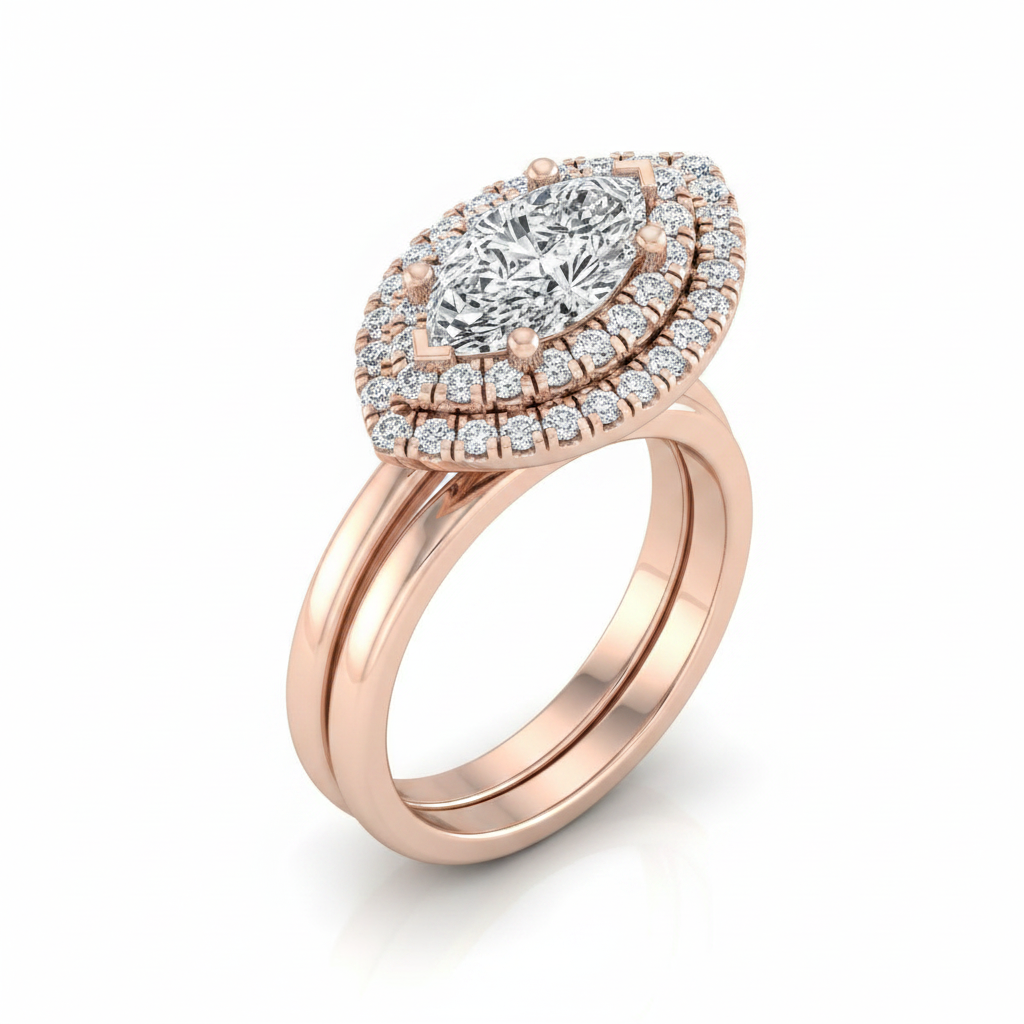 The Dinah Matching Wedding Band, Marquise in 14K Rose Gold