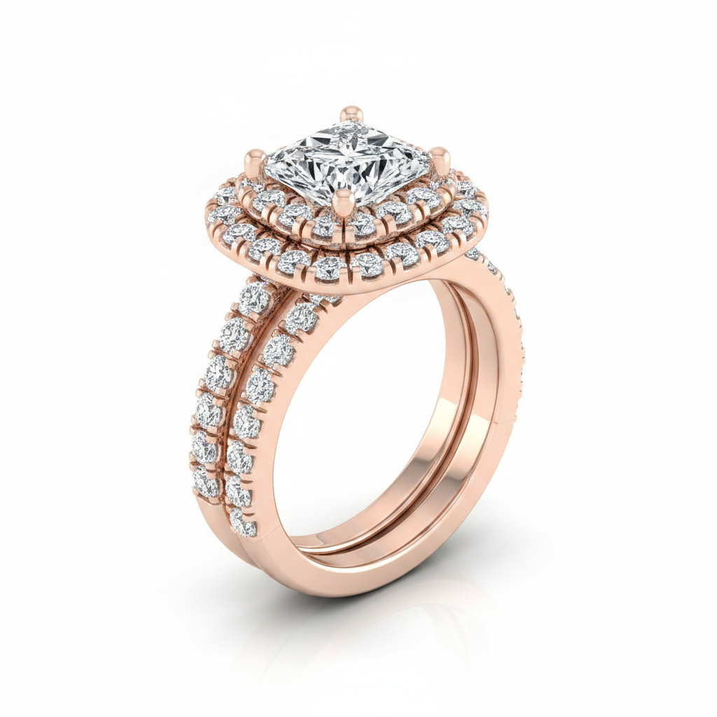 The Dinah Matching Wedding Band, Princess in 14K Rose Gold
