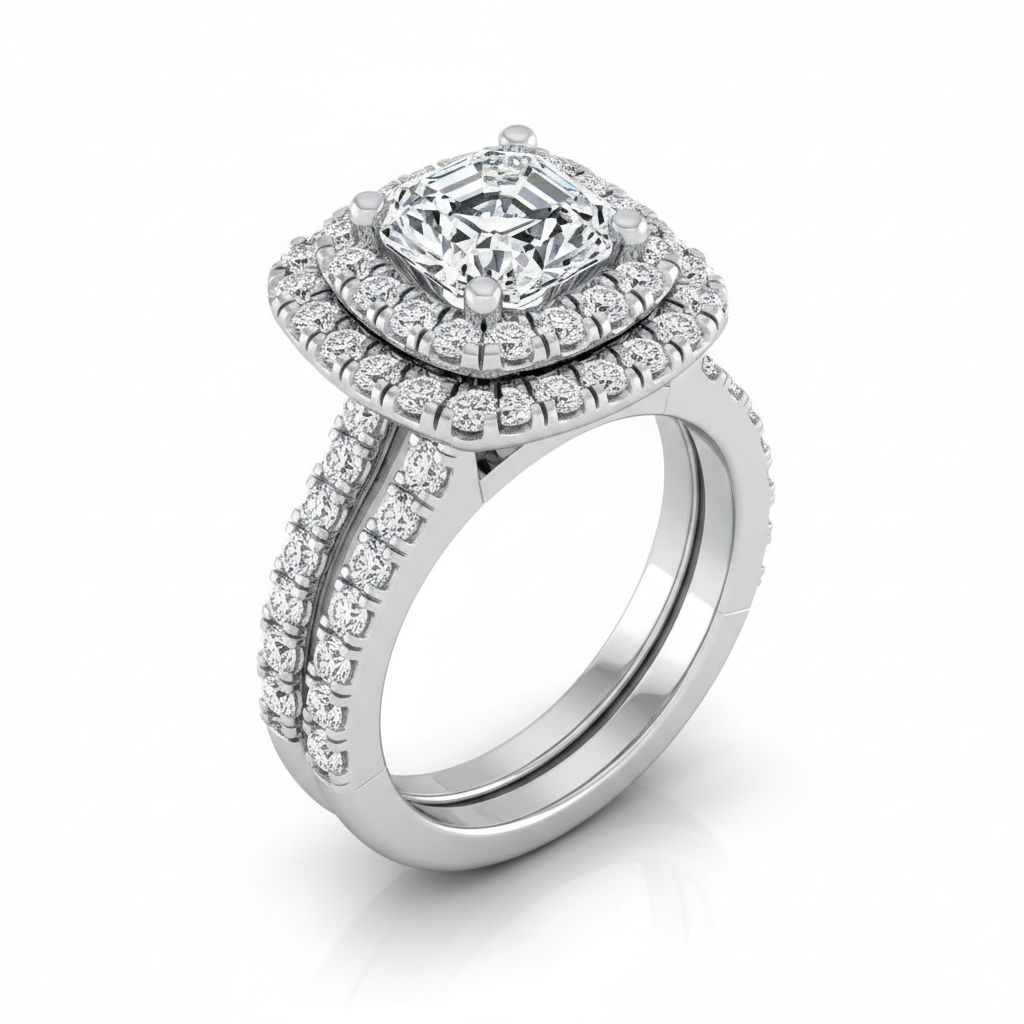 The Dinah Matching Wedding Band, Asscher in 18K White Gold