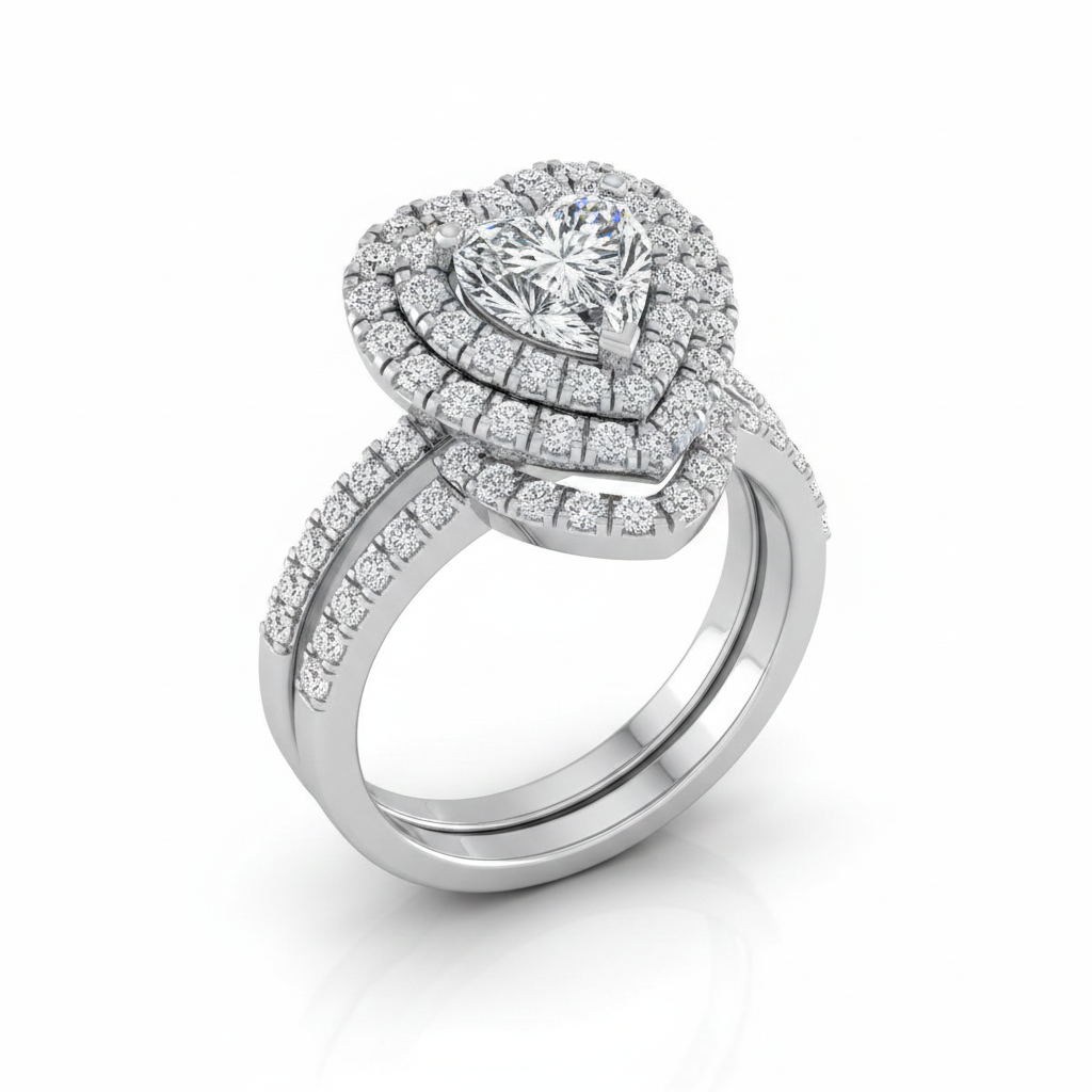 The Dinah Matching Wedding Band, Heart in 18K White Gold