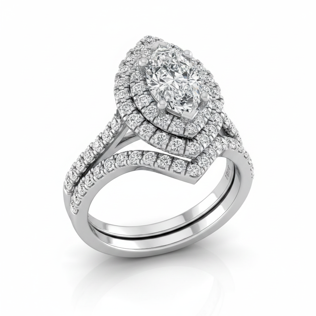 The Dinah Matching Wedding Band, Marquise in 18K White Gold