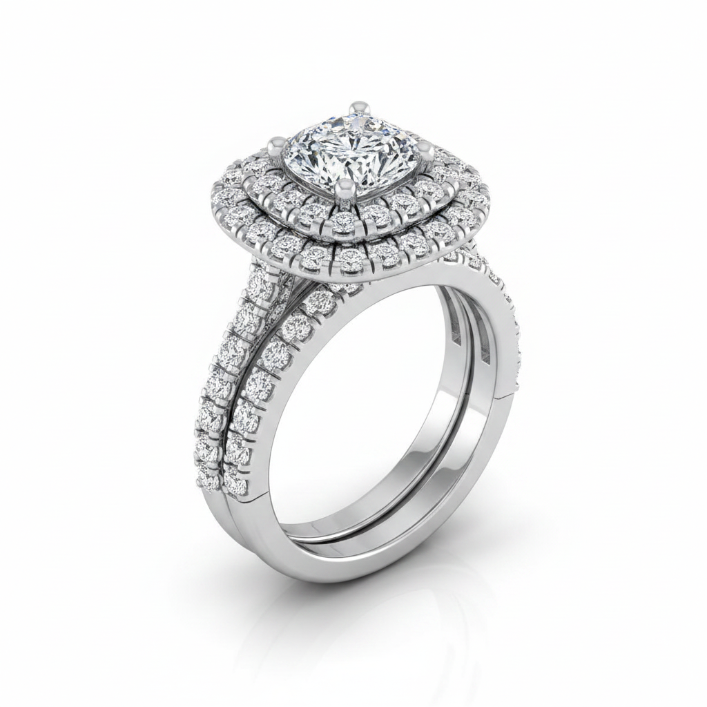The Dinah Matching Wedding Band, Cushion in Platinum