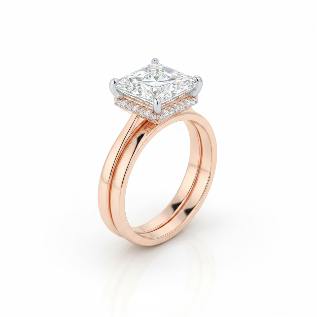 The Dolly Matching Wedding Band, Princess in 14K Rose Gold | RockHer