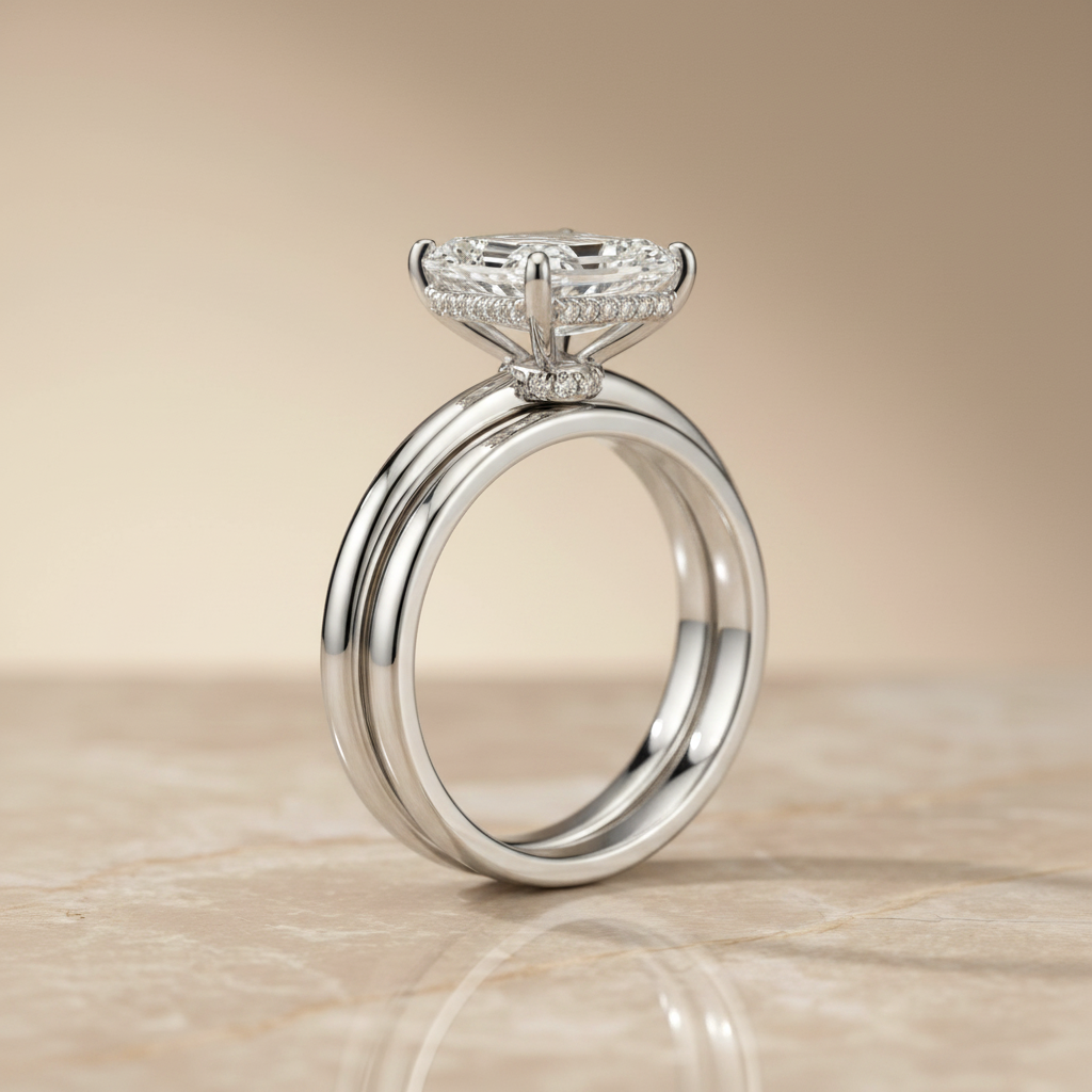 The Dolly Matching Wedding Band, Emerald in 18K White Gold | RockHer