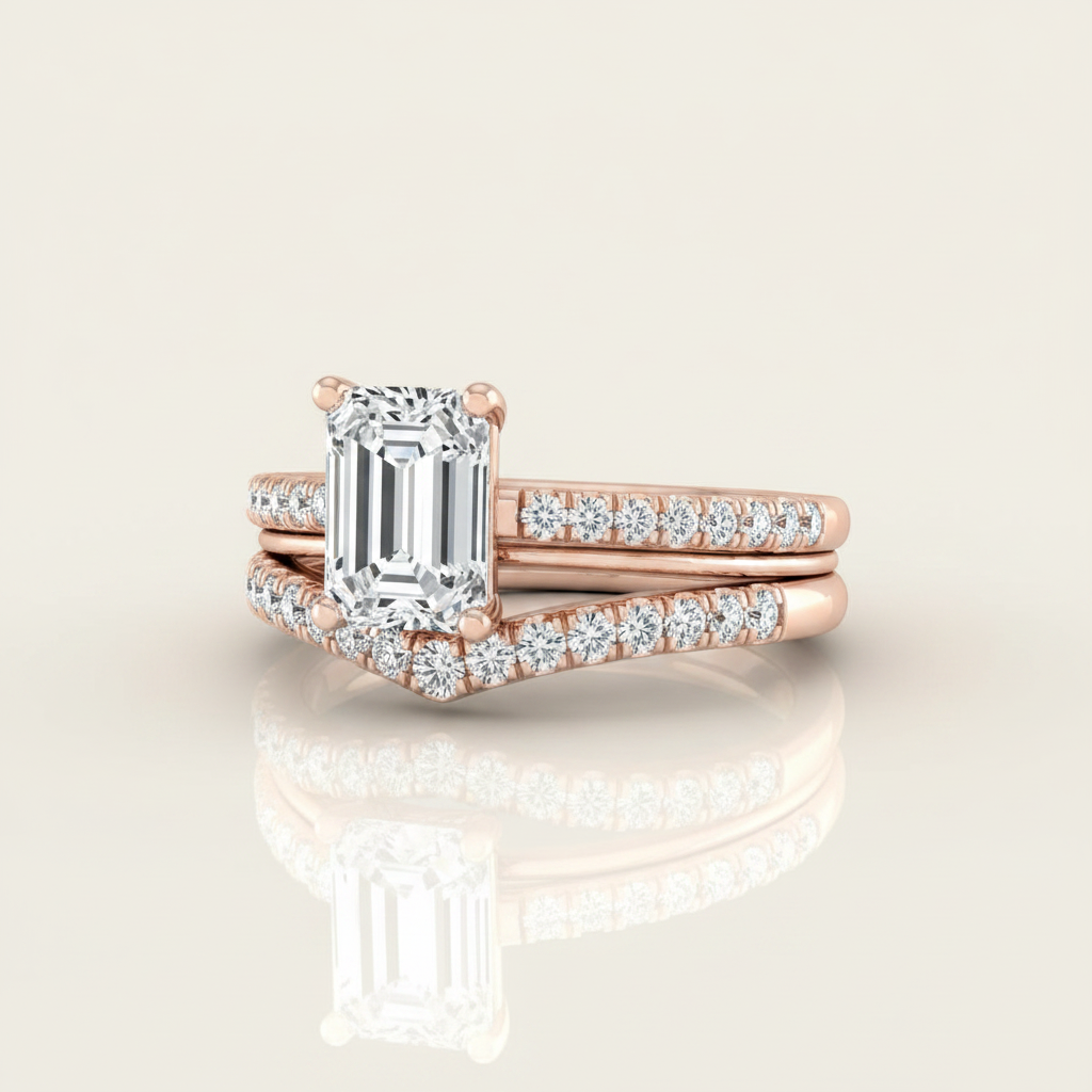 The Donna Matching Wedding Band, Emerald in 14K Rose Gold | RockHer
