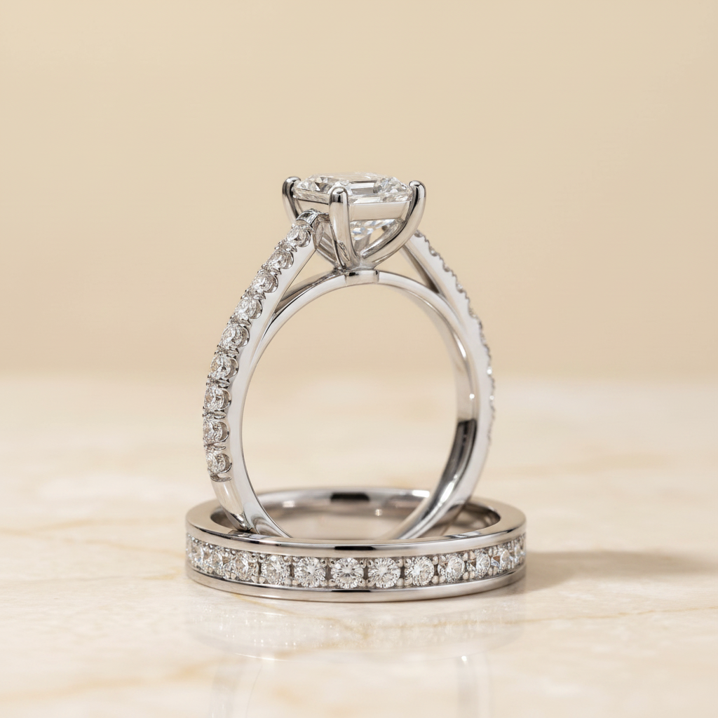 The Donna Matching Wedding Band, Emerald in 18K White Gold | RockHer