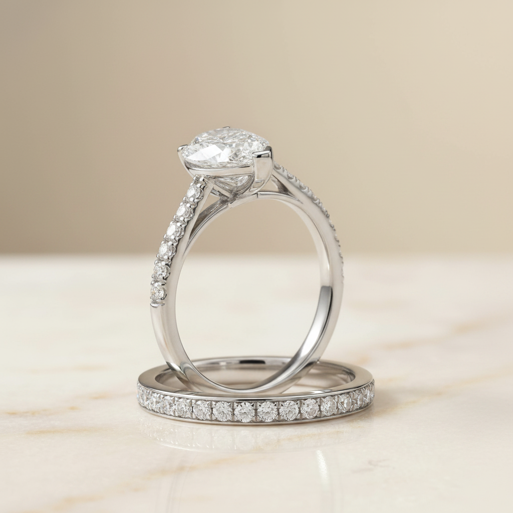 The Donna Matching Wedding Band, Pear in 18K White Gold | RockHer
