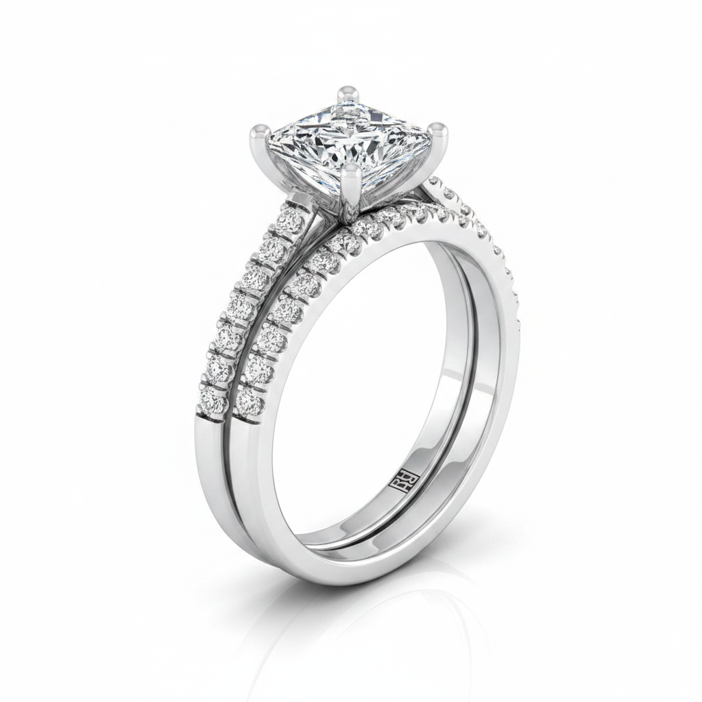 The Donna Matching Wedding Band, Princess in 18K White Gold | RockHer