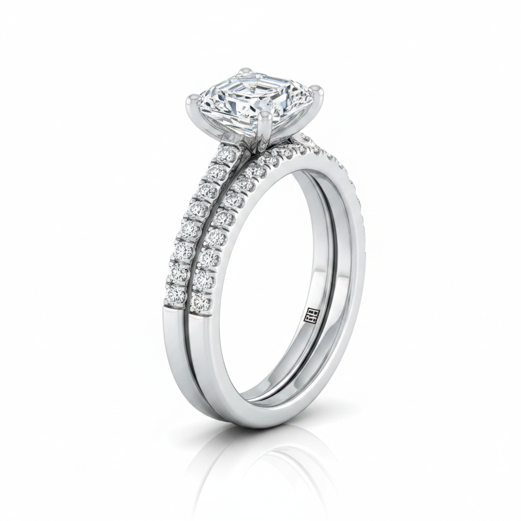 The Donna Matching Wedding Band, Asscher in Platinum | RockHer
