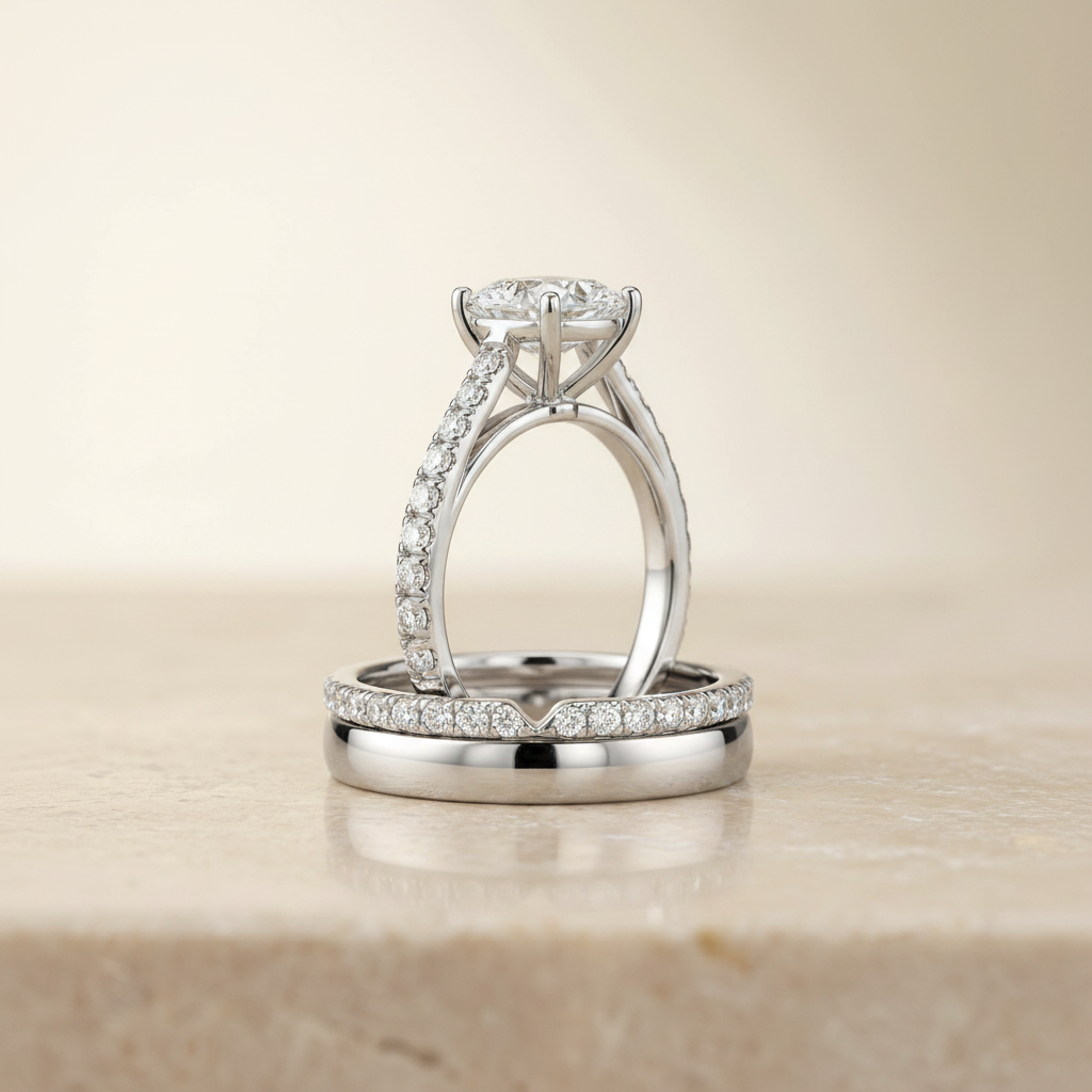 The Donna Matching Wedding Band, Cushion in Platinum | RockHer