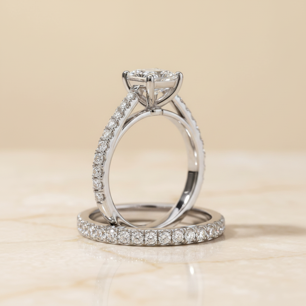 The Donna Matching Wedding Band, Emerald in Platinum | RockHer