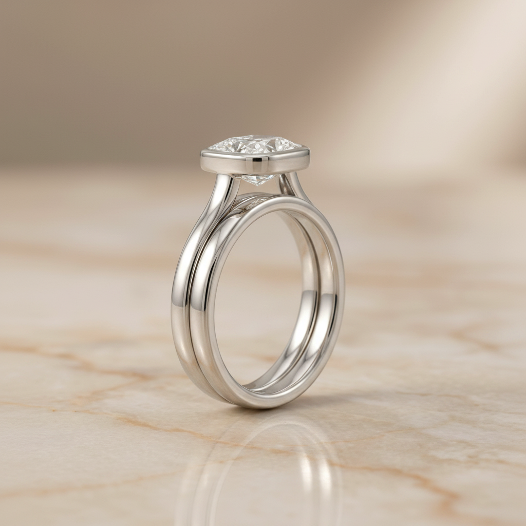 The Duran Matching Wedding Band, Cushion in 18K White Gold
