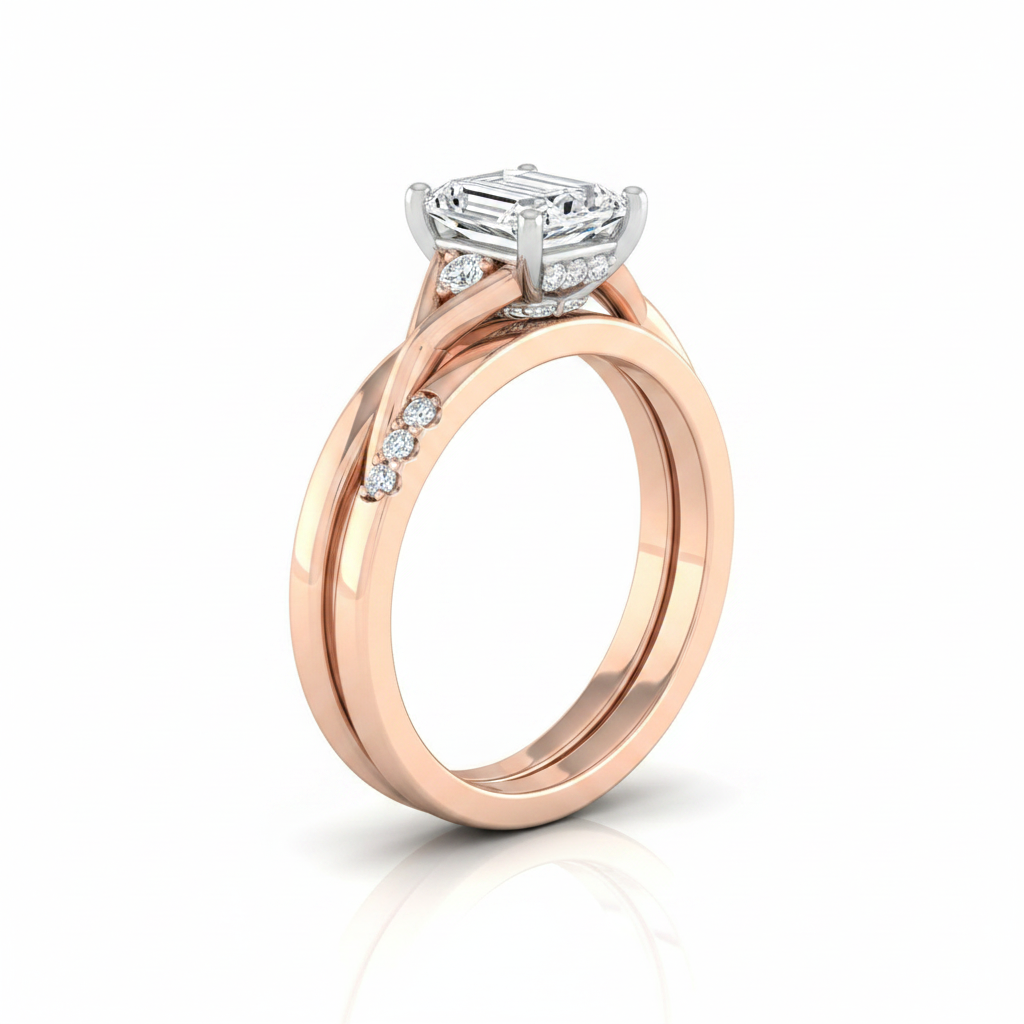 The Dusty Matching Wedding Band, Emerald in 14K Rose Gold | RockHer
