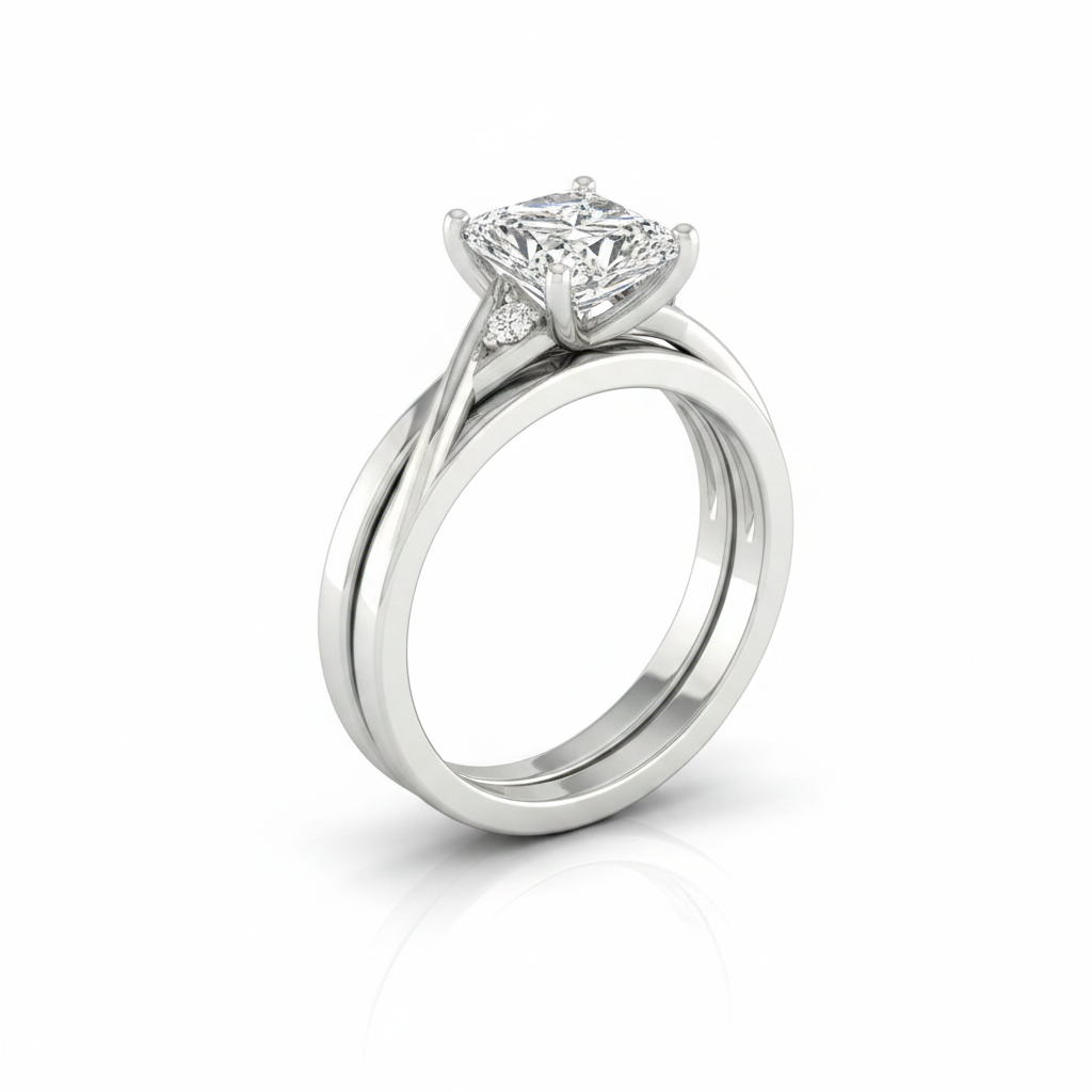 The Dusty Matching Wedding Band, Princess in 18K White Gold | RockHer
