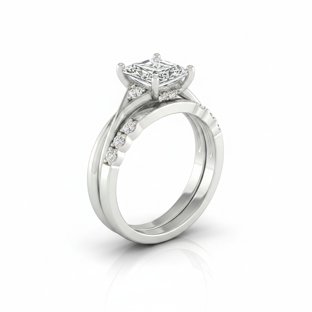 The Dusty Matching Wedding Band, Radiant in 18K White Gold | RockHer