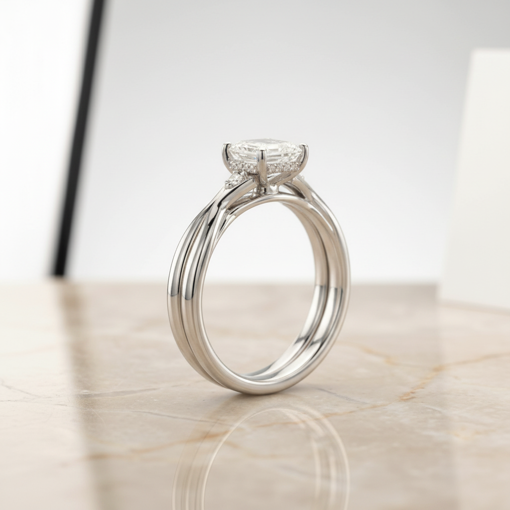 The Dusty Matching Wedding Band, Emerald in Platinum | RockHer