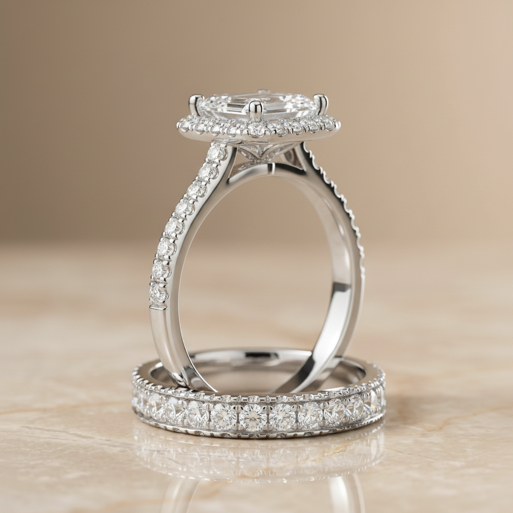 The Dylan Matching Wedding Band, Emerald in 18K White Gold | RockHer