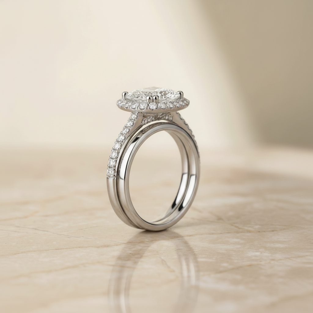 The Dylan Matching Wedding Band, Marquise in 18K White Gold | RockHer