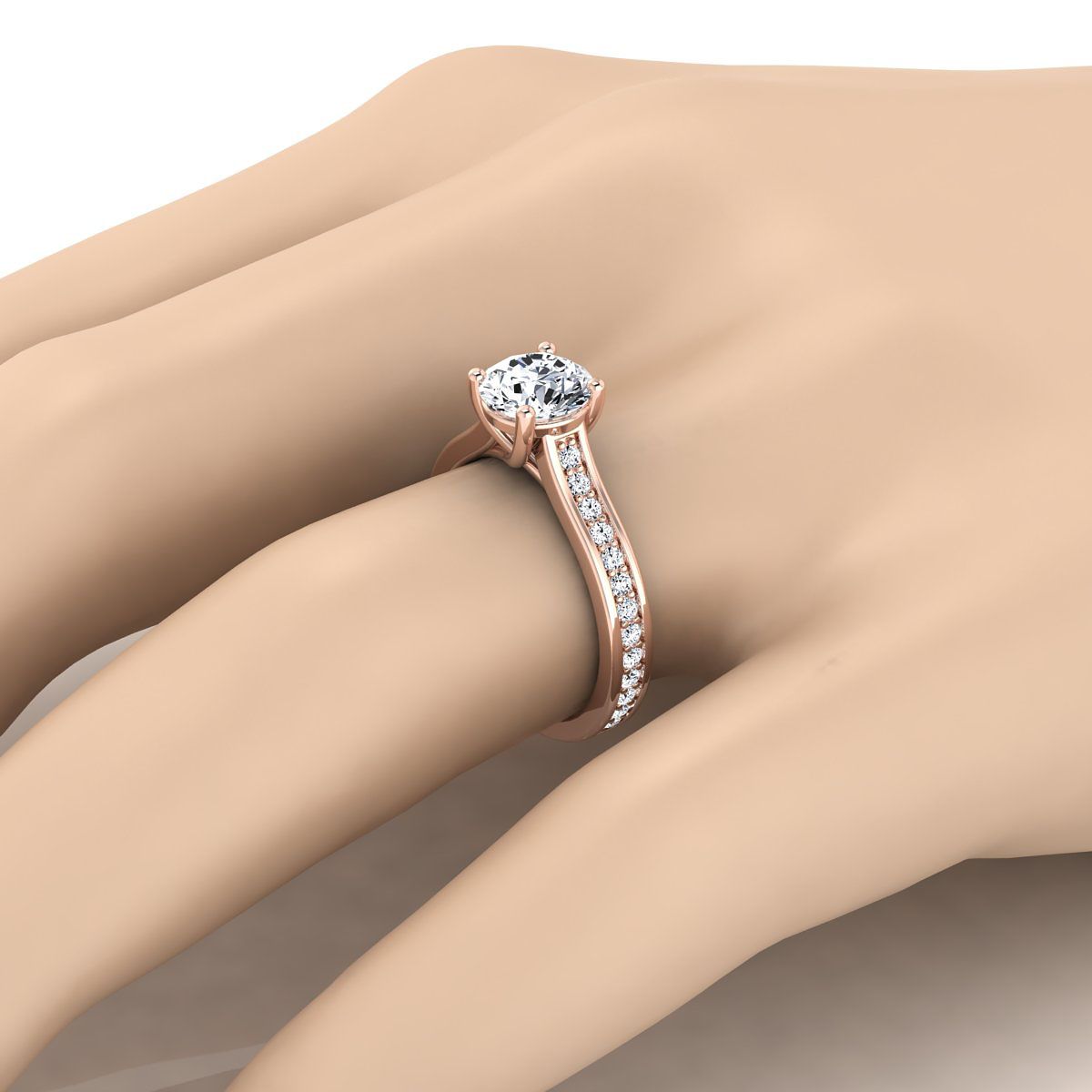 14K Rose Gold Round Brilliant Diamond Channel Set Engagement Ring -1/3ctw