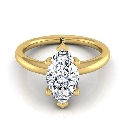 14K Yellow Gold Marquise Rounded Comfort Fit Solitaire Engagement Ring