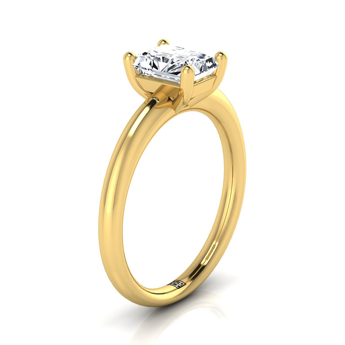 14K Yellow Gold Radiant Cut Center Rounded Comfort Fit Solitaire Engagement Ring
