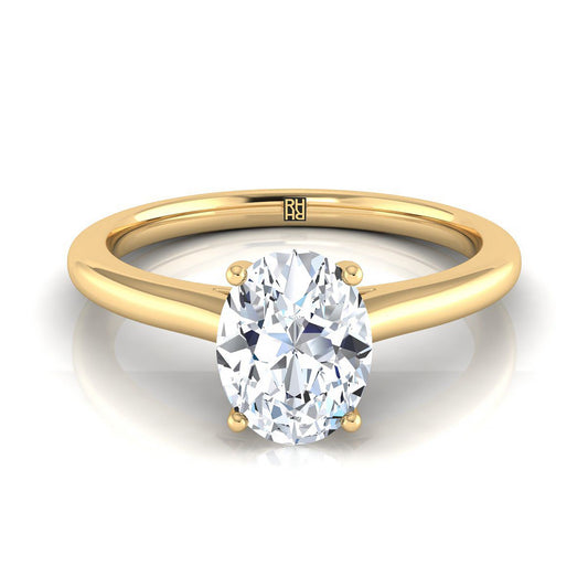 18K Yellow Gold Oval Pinched Comfort Fit Claw Prong Solitaire Engagement Ring