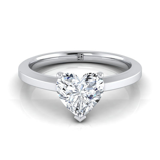 14K White Gold Heart Shape Center Beveled Edge Comfort Style Bright Finish Solitaire Engagement Ring