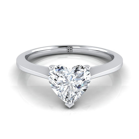 Timeless Graduated Beveled Shank Solitaire Heart Shape Engagement Ring Setting in 18K White Gold