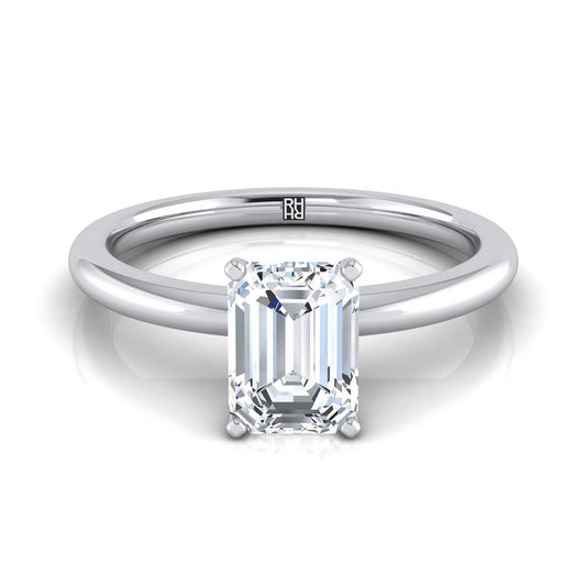 Platinum Emerald Cut Round Comfort Fit Claw Prong Solitaire Engagement Ring