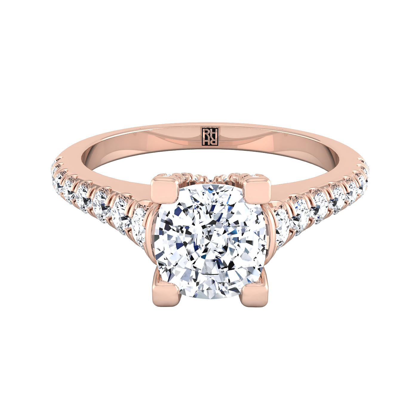 14K Rose Gold Cushion Diamond Pave Prong Linear Engagement Ring -1/2ctw