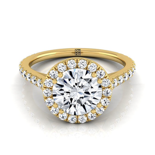 18K Yellow Gold Round Brilliant Diamond Horizontal Fancy East West Halo Engagement Ring -1/2ctw