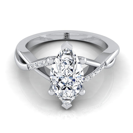 Platinum Marquise Diamond Criss Cross Twist Engagement Ring