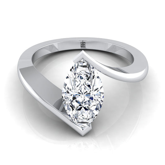 Platinum Marquise Half Bezel Twist Tension Set Solitaire Engagement Ring