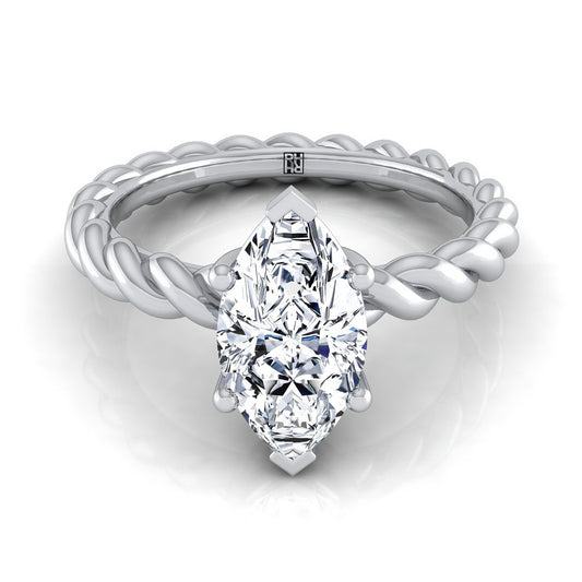 Platinum Marquise Twisted Rope Braid Solitaire Band